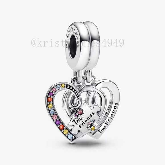 Pandora Puzzle Piece Hearts Splittable Friendship Dangle Charm - Picture 1 of 6